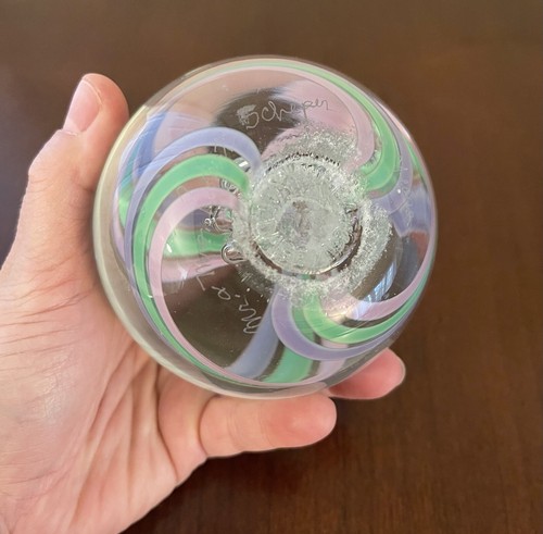 Wheaton Village Glass Paperweight Aqua-Pink-Lilac Swirls & Bubbles W/ Stand - Picture 3 of 12
