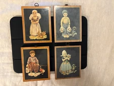 4 Lot Vintage Dutch Art Framed Dutch Girl And Boy & Girl Pictures 4.5” x 3.5”