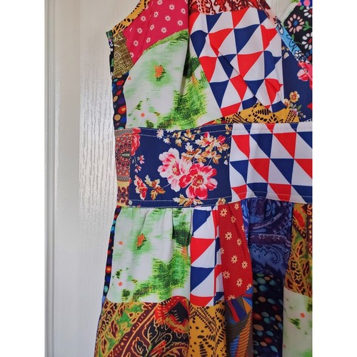 eShakti Patchwork Print Sundress A-Line Colorful Country Mini Dress, Size XS 2 - Picture 5 of 11