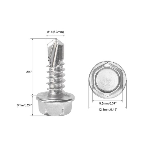 Tornillos autoperforantes de cabeza de arandela hexagonal de acero inoxidable #14 x 3/4" 410 25 un. - Imagen 2 de 4
