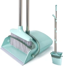 XXXFLOWER Broom and Dustpan Set 55" Long Handle with Cleaning Teeth