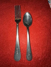 Vtg Genuine USN Military Mess Hall Stainless  Set Spoon Fork US NAVY