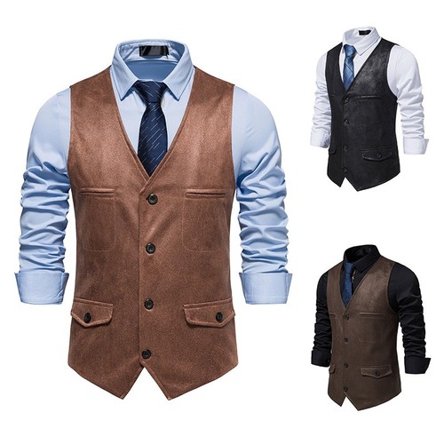New Men's Vest Trendy V-neck Suede Single Breasted Coat Fashion Vest For Men - Picture 1 of 13