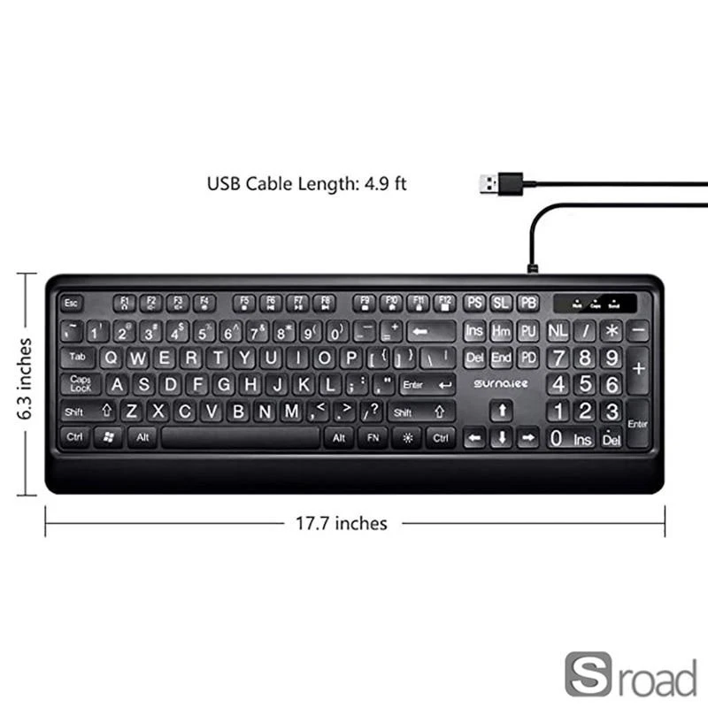 Large Print Keyboard With White Backlight, High Contrast For Low Vision Users - Image 3 of 4