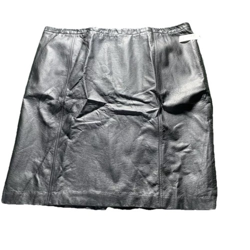Worthington Black Leather Skirt Womens Sz 24 Plus Goth Mid Length Faux