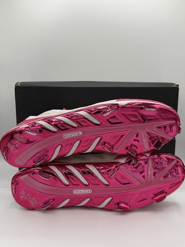 UNDER ARMOUR Sz 15 Metal Baseball Cleats pink  White Spine Authentic Collection  - Picture 6 of 9