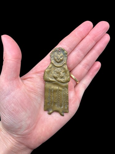 Ex Voto Laiton Personnage Cathare ? Croix Art Populaire Ancien Vintage France - Picture 2 of 5