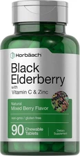 Horbaach Black Elderberry with Vitamin C and Zinc | 90 Chewable Tablets | Mixed