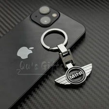 Mini Cooper Style Double-Sided Metal Keychain – Silver Wing Emblem