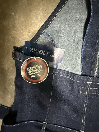 Vtg Revolt Blue Denim Bib Overalls Zip Collared Belted Stretch Women’s Sz 22 NWT - Picture 11 of 17
