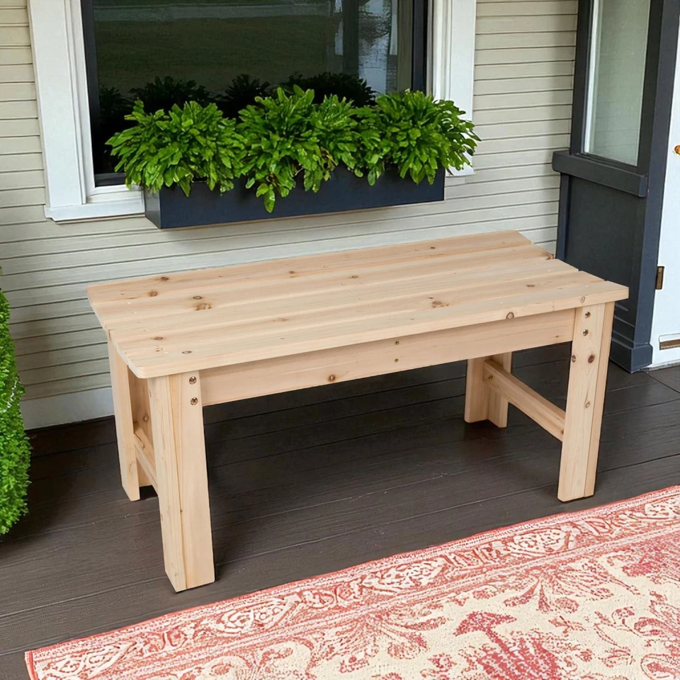 3 Ft Outdoor Backless Patio Garden Bench Natural Cedar Wood - Image 2 of 4