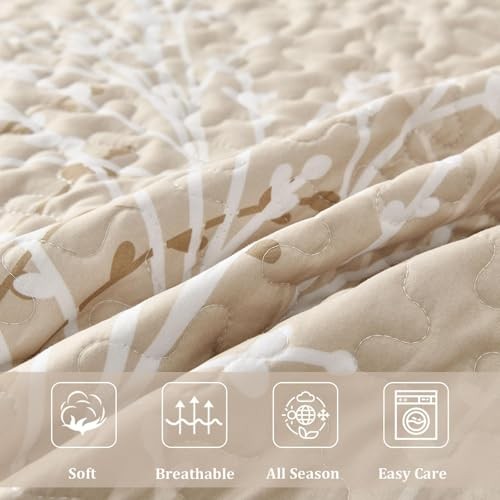 Quilt Set Größe - Zweig Botanisches Muster Tagesdecke Decke Set, Queen Beige - Bild 6 von 7