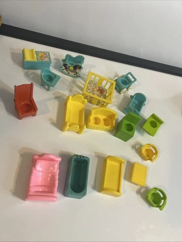 Fisher Price Little People Furniture Lot Vintage 17 Pcs 70’s