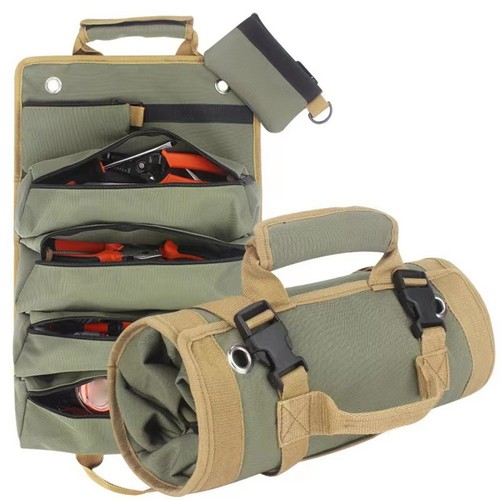 Heavy Duty Tool Roll Organizer Bag with Rust Proof Zippers and Adjustable Strap - Picture 3 of 17