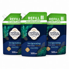 3 Imperial Leather Blue Cypress & Eucalyptus Invigorating Body Wash REFILL Packs