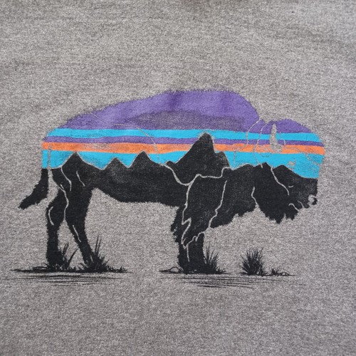 Patagonia Uprisal Hoodie Mens L Gray Pullover Fitz Roy Bison Buffalo Sweatshirt - Picture 9 of 17