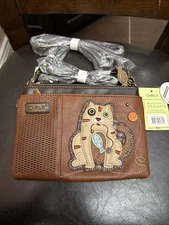 NWOT CHALA STRIPE CAT KITTEN BROWN MINI LASER CUT CROSSBODY CELL PHONE PURSE