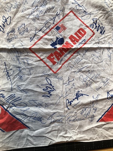 Bandana de concierto en vivo Farm Aid 1985 vintage autógrafos falsos bufanda pañuelo - Imagen 5 de 7