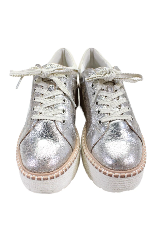 Dolce Vita Women's Lace Up Round Toe Leather Platform Sneakers Silver Size 7.5 - Image 2 of 4