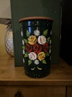 Vintage terracotta Pottery Floral Design Utensil Holder - hand painted 