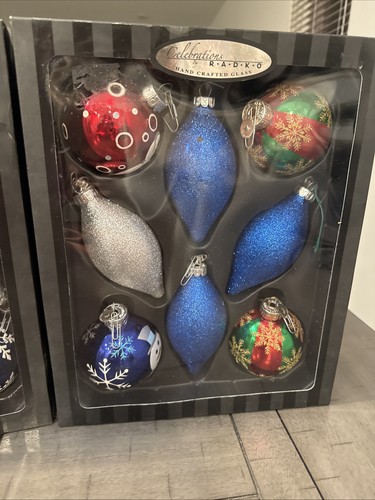 Christopher Radko Celebrations Handcrafted Glass Ornaments 4 Sets Blue, Red - Picture 6 of 7
