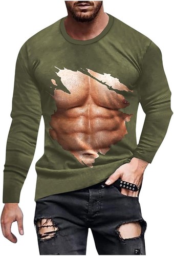 Muscle Shirts for Mens Fake Abs T Shirt Funny 3D Print Shirts Casual Short Sleev