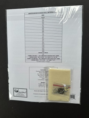 Just Nan WINTER MOUSE SCISSOR ROLL Cross Stitch Chart JN320LE w/EMBELLISHMENTS - Picture 2 of 9