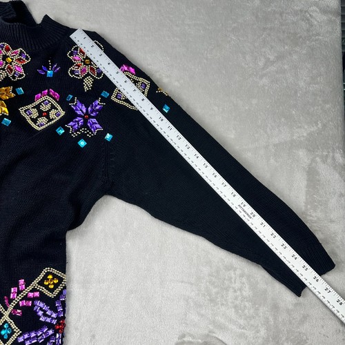 VTG Sweater Dress 18/20 Black 80s Jeweled Beaded Whimisgoth Glam *SEE PIC** - Picture 5 of 19