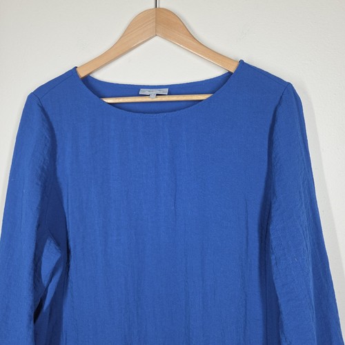 Habitat Blue Long Sleeve Shift Dress Pockets Minimalist Lagenlook XL Rayon Nylon - Picture 4 of 9
