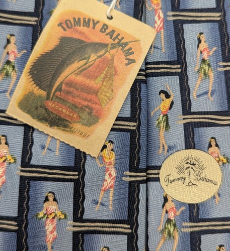 Tommy Bahama Silk Tie Mens Blue Hula Dancers Hand Sewn Tropical Hawaii Necktie