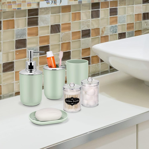 Set Di Accessori Da Bagno – Set Di 8 Accessori Da Bagno Verdi Con Bidone Della S - Foto 7 di 12