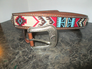 Ariat Genuine Leather Beaded Western Cowboy Belt. Size 32. Pre owned. Nice!