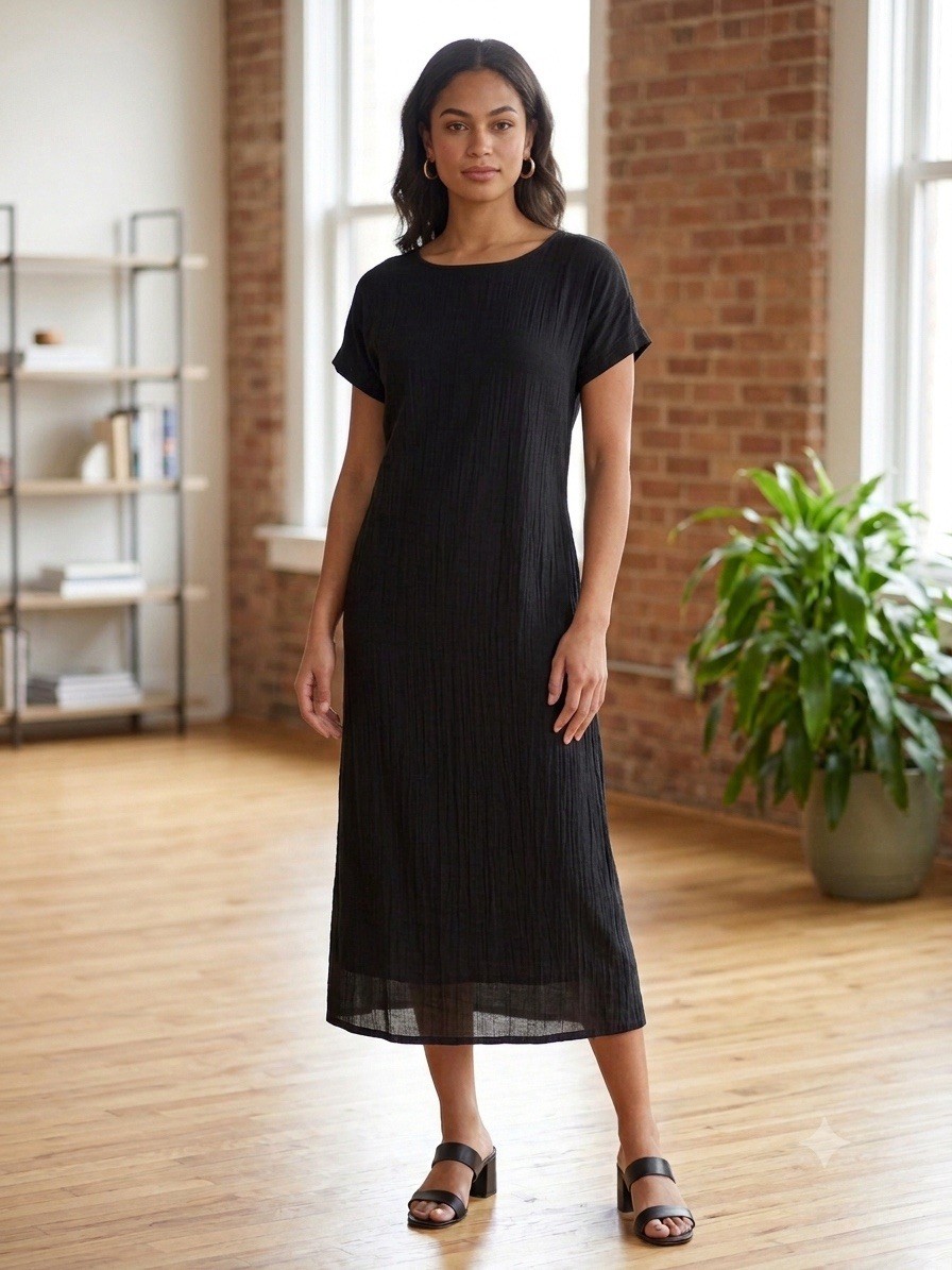 Weekend Max Mara, Women’s Weekend by Maxmara Vintage Black Textured Short-Sleeve Midi Dress