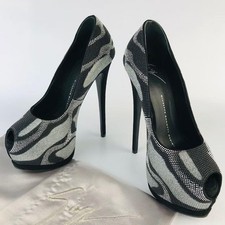 Giuseppe Zanotti Open-toe Pumps Rhinestones Black Silve Size35 US5