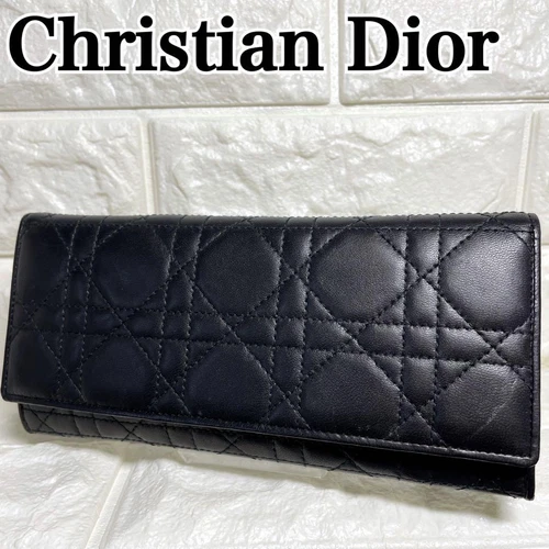 Portefeuille long Christian Dior cannage peau d'agneau noir jamais utilisé du Japon A0207 15