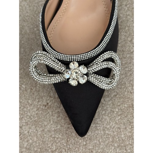 Black Satin Silver Rhinestone Strappy Heels, Hayixia Sandals, Women Size 39, 8.5 - Picture 3 of 10