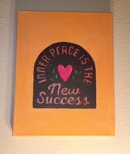 Handpainted 'Inner Peace' Inspirational Word Art Acrylic Painting Wall Decor 