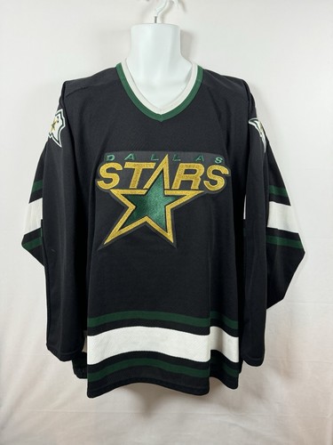 Vintage 90s Dallas Stars Maska Air Knit CCM Hockey Jersey Black USA Made Sz XL