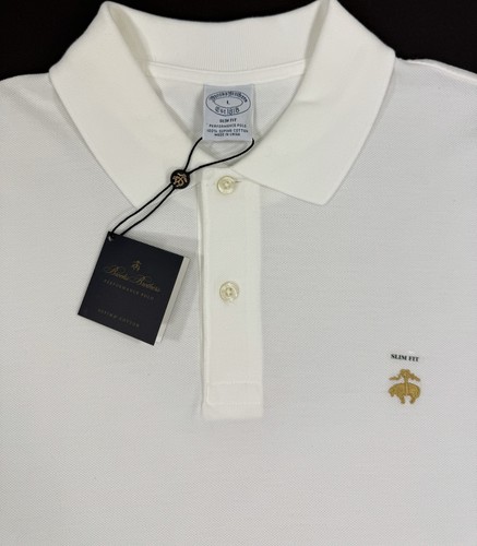 Brooks Brothers Mens Performance Polo Shirt Slim Large Golden Fleece White NEW