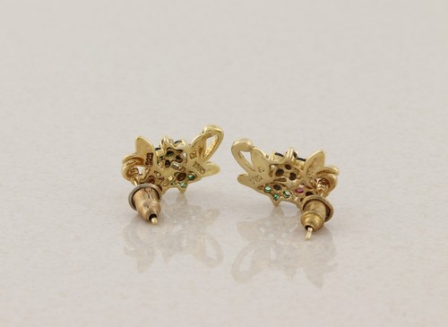 Gold Over Sterling Silver Natural Ruby Sapphire Emerald Diamond Earrings Studs - Picture 9 of 10