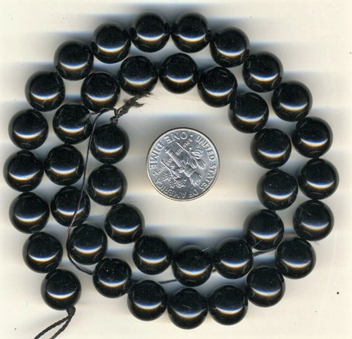 BLACK TOURMALINE (Schorl) 10mm Round Beads 16" strand - Picture 2 of 2