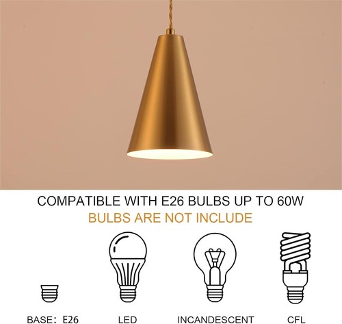 3 PACK Gold Pendant Lights Kitchen Island Dining Room Light Fixtures Over Table - Picture 6 of 13