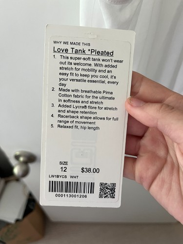 Neu mit Etikett! Lululemon Größe 12 Love Tanktop * Plissee-Top Damen in Weiß - Bild 3 von 3
