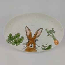 Eli & Ana Easter Spring Bunny Rabbit  Appetizer Dessert Platter Ceramic Oval 