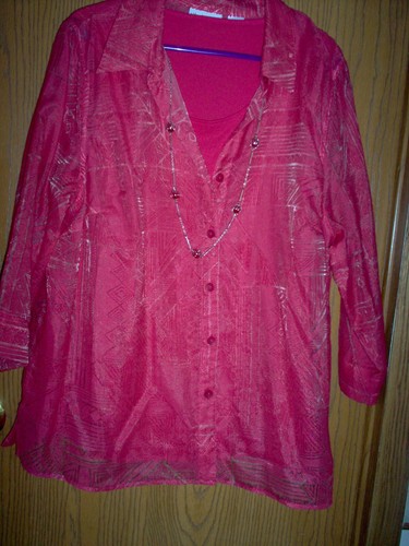 Women's rose color blouse, w/attached tank and necklace 18W