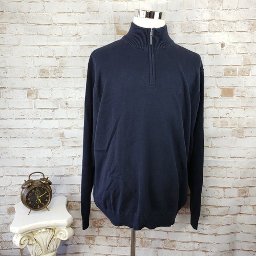 NEW Nautica Mens Sz XL Navy Blue 1/4 Zip Mock Neck Pullover Sweater Long Sleeve - Picture 1 of 11
