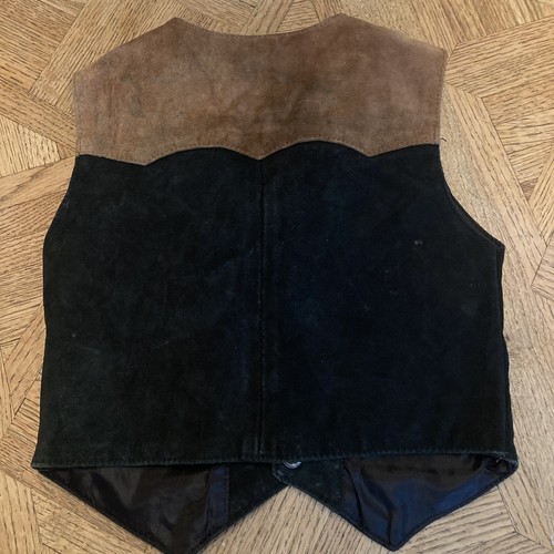 Vintage Roper Boy's 100% Leather Suede Vest Black Brown Yoke As Found - Dirty - Picture 2 of 9