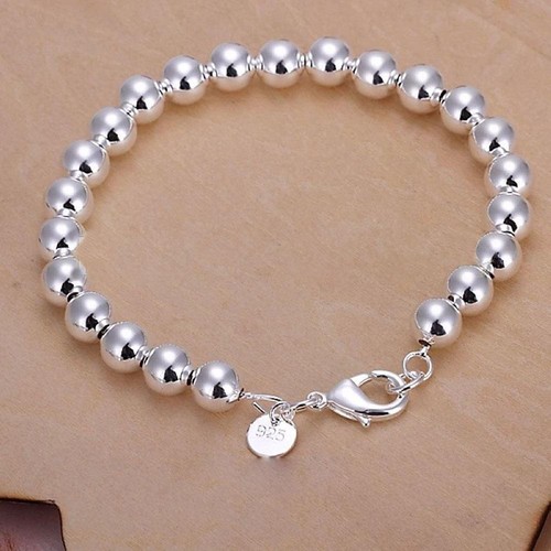 Women Fashion Jewelry 925 Silver Color 8mm Bead Bangle Bracelet 18-8 - Picture 4 of 9