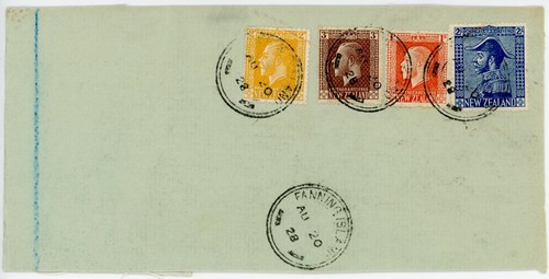 GILBERT + ELLICE 1928 REGISTERED PARCEL PIECE FANNING ISLAND PMKs on NEW ZEALAND - Picture 2 of 3