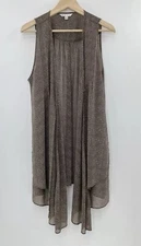 CAbi Women’s Brown Geometric Print Chiffon Tunic Vest Sweater Size L, Flaw